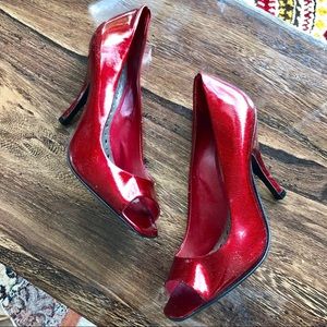 Ruby red BCBGirls open toed heels